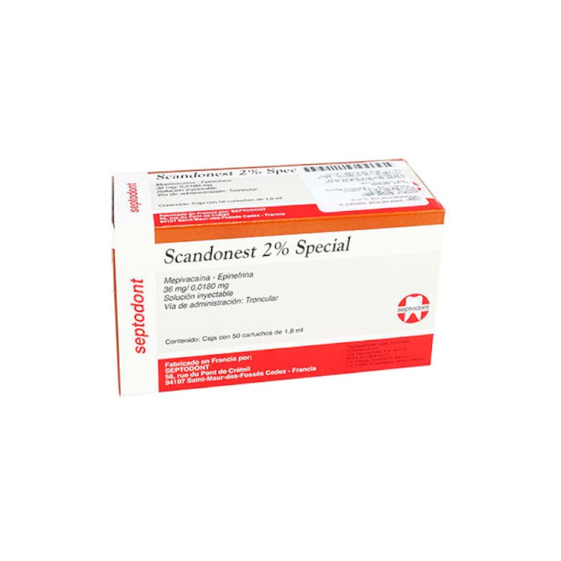 ANESTESIA SCANDONEST 2% (MEPIVACAINA CON EPINEFRINA) C/50 CARTUCHOS