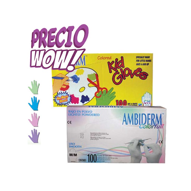 GUANTES LATEX C/50 PARES COLORES SURTIDOS